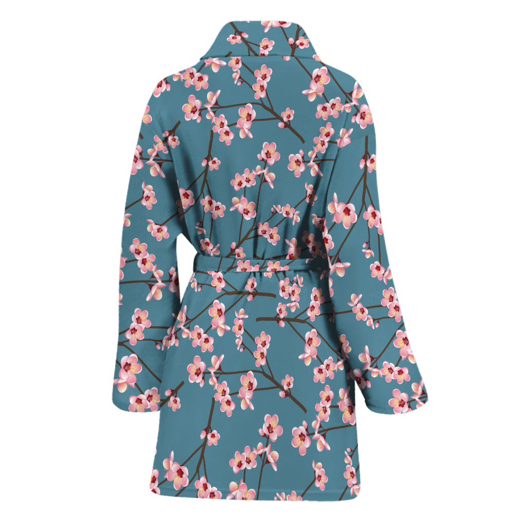 Pink Cherry Blossom Pattern Print Women's Bathrobe