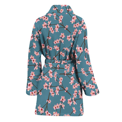 Pink Cherry Blossom Pattern Print Women's Bathrobe