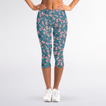 Pink Cherry Blossom Pattern Print Women's Capri Leggings