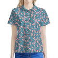 Pink Cherry Blossom Pattern Print Women's Polo Shirt