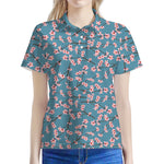 Pink Cherry Blossom Pattern Print Women's Polo Shirt
