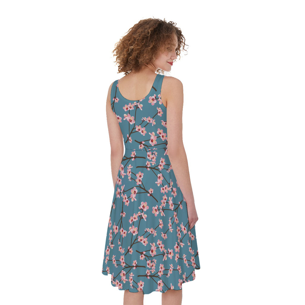 Pink Cherry Blossom Pattern Print Women's Sleeveless Dress