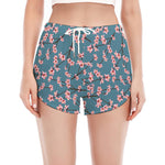 Pink Cherry Blossom Pattern Print Women's Split Running Shorts