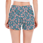 Pink Cherry Blossom Pattern Print Women's Split Running Shorts