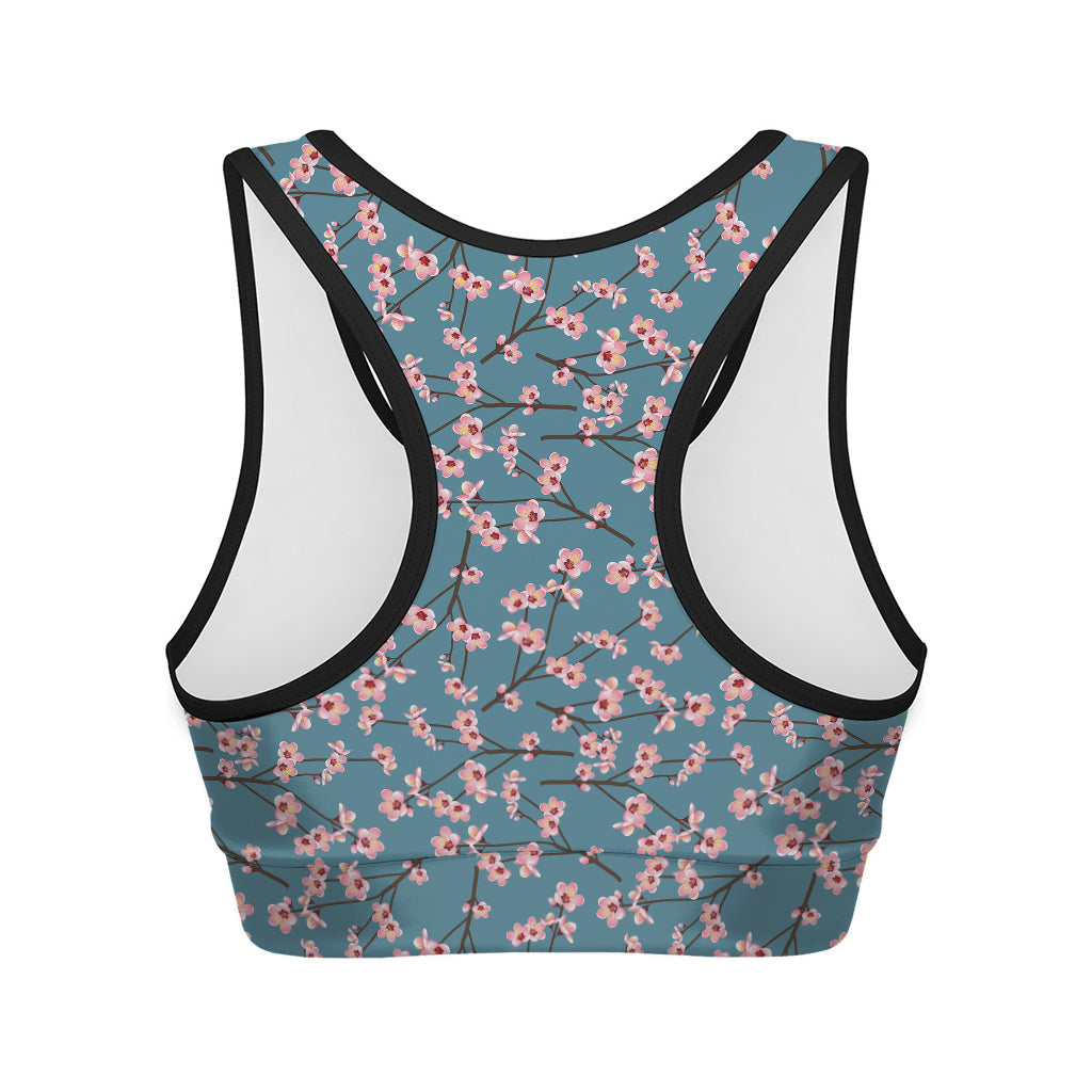Pink Cherry Blossom Pattern Print Women's Sports Bra