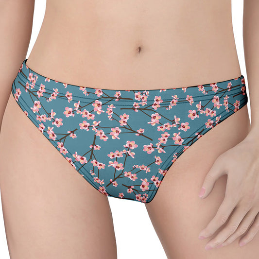 Pink Cherry Blossom Pattern Print Women's Thong