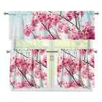 Pink Cherry Blossom Print 3 Piece Kitchen Curtains
