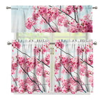 Pink Cherry Blossom Print 3 Piece Kitchen Curtains