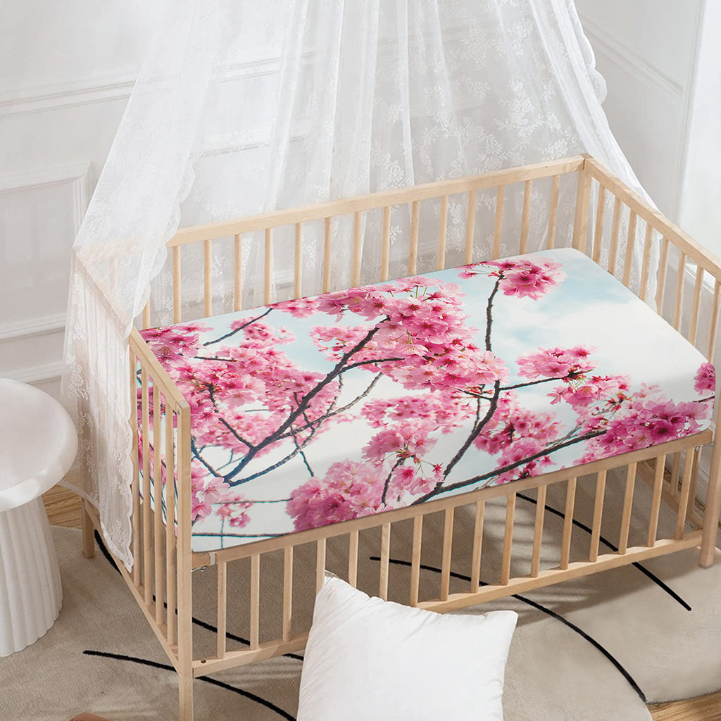 Pink Cherry Blossom Print Baby Crib Sheet