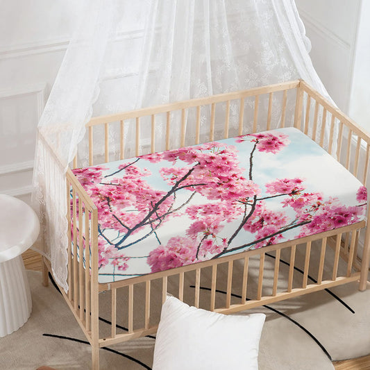 Pink Cherry Blossom Print Baby Crib Sheet