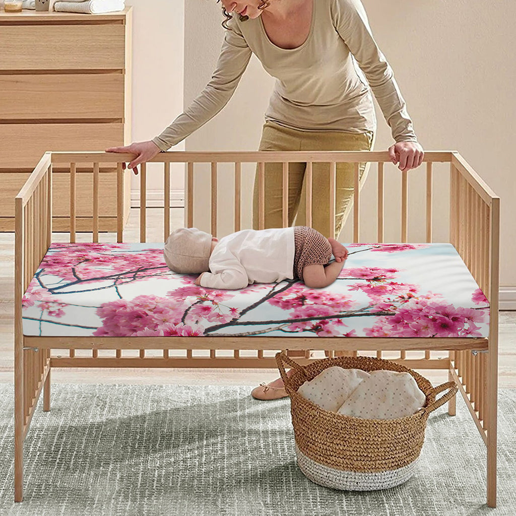 Pink Cherry Blossom Print Baby Crib Sheet