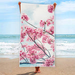 Pink Cherry Blossom Print Beach Towel