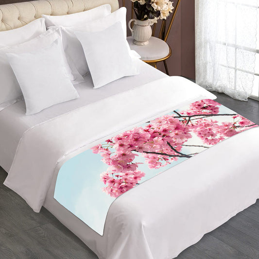 Pink Cherry Blossom Print Bed Runner
