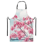 Pink Cherry Blossom Print Bib Apron With Pocket