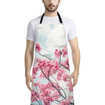 Pink Cherry Blossom Print Bib Apron With Pocket