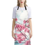 Pink Cherry Blossom Print Bib Apron With Pocket