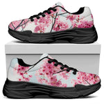 Pink Cherry Blossom Print Black Chunky Shoes