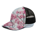 Pink Cherry Blossom Print Black Mesh Trucker Cap