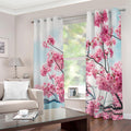 Pink Cherry Blossom Print Dimout Grommet Curtains