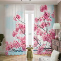 Pink Cherry Blossom Print Dimout Pencil Pleat Curtains