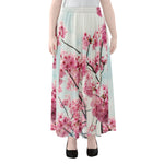 Pink Cherry Blossom Print Chiffon Maxi Skirt