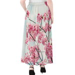 Pink Cherry Blossom Print Chiffon Maxi Skirt