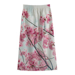 Pink Cherry Blossom Print Cotton Front Slit Maxi Skirt