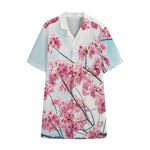 Pink Cherry Blossom Print Cotton Hawaiian Shirt