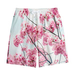 Pink Cherry Blossom Print Cotton Shorts