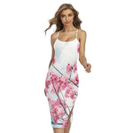 Pink Cherry Blossom Print Cross Back Cami Dress