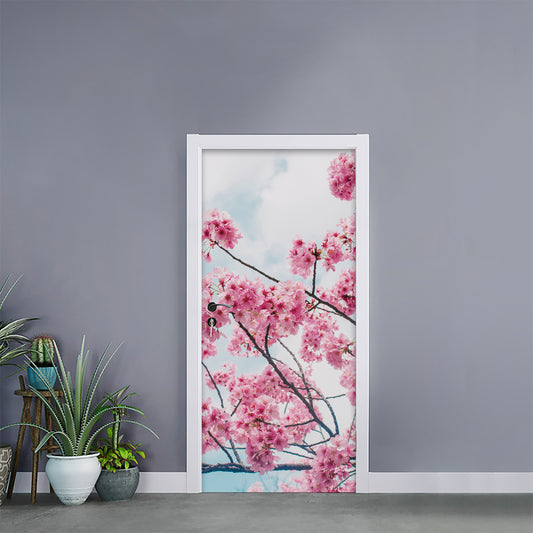Pink Cherry Blossom Print Door Sticker
