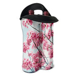 Pink Cherry Blossom Print Double Neoprene Wine Tote