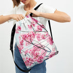 Pink Cherry Blossom Print Drawstring Backpack