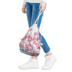 Pink Cherry Blossom Print Drawstring Bag