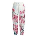 Pink Cherry Blossom Print Fleece Lined Knit Pants