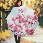 Pink Cherry Blossom Print Foldable Umbrella