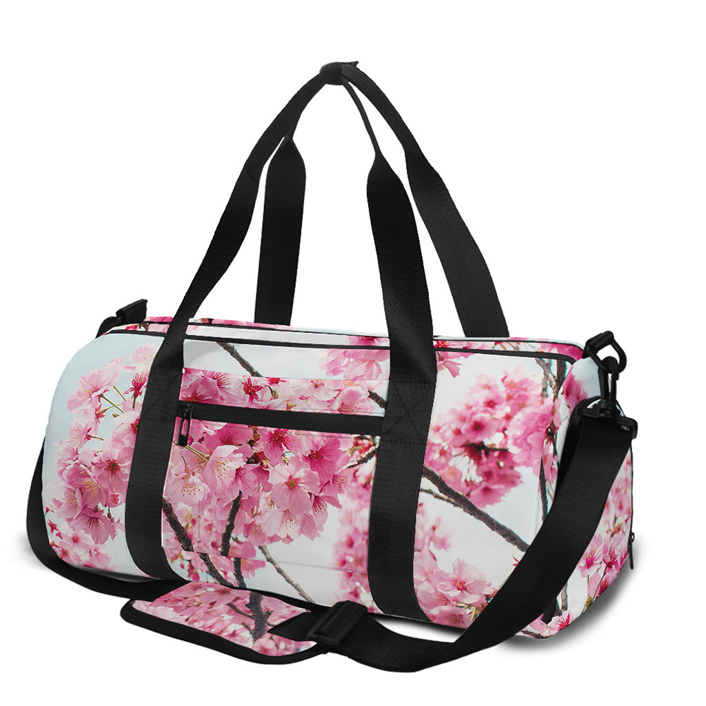 Pink Cherry Blossom Print Gym Bag
