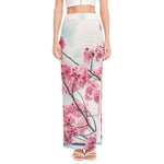 Pink Cherry Blossom Print High Slit Maxi Skirt