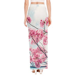 Pink Cherry Blossom Print High Slit Maxi Skirt