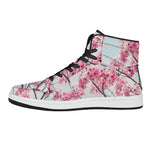 Pink Cherry Blossom Print High Top Leather Sneakers