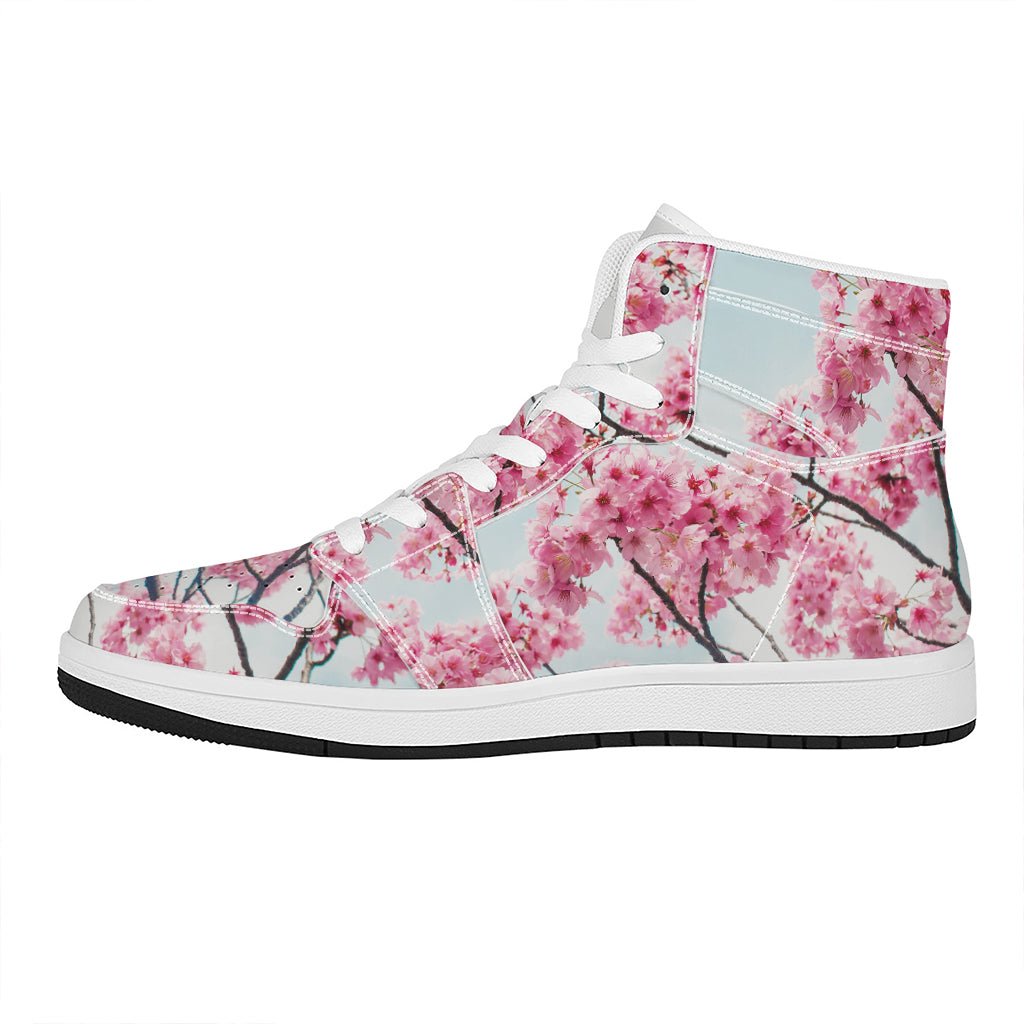 Pink Cherry Blossom Print High Top Leather Sneakers