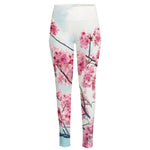Pink Cherry Blossom Print High-Waisted Pocket Leggings