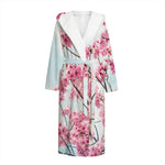 Pink Cherry Blossom Print Hooded Bathrobe