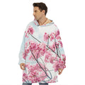 Pink Cherry Blossom Print Hoodie Blanket