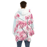 Pink Cherry Blossom Print Hoodie Blanket