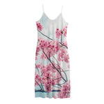 Pink Cherry Blossom Print Jersey Midi Cami Dress