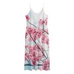 Pink Cherry Blossom Print Jersey Midi Cami Dress