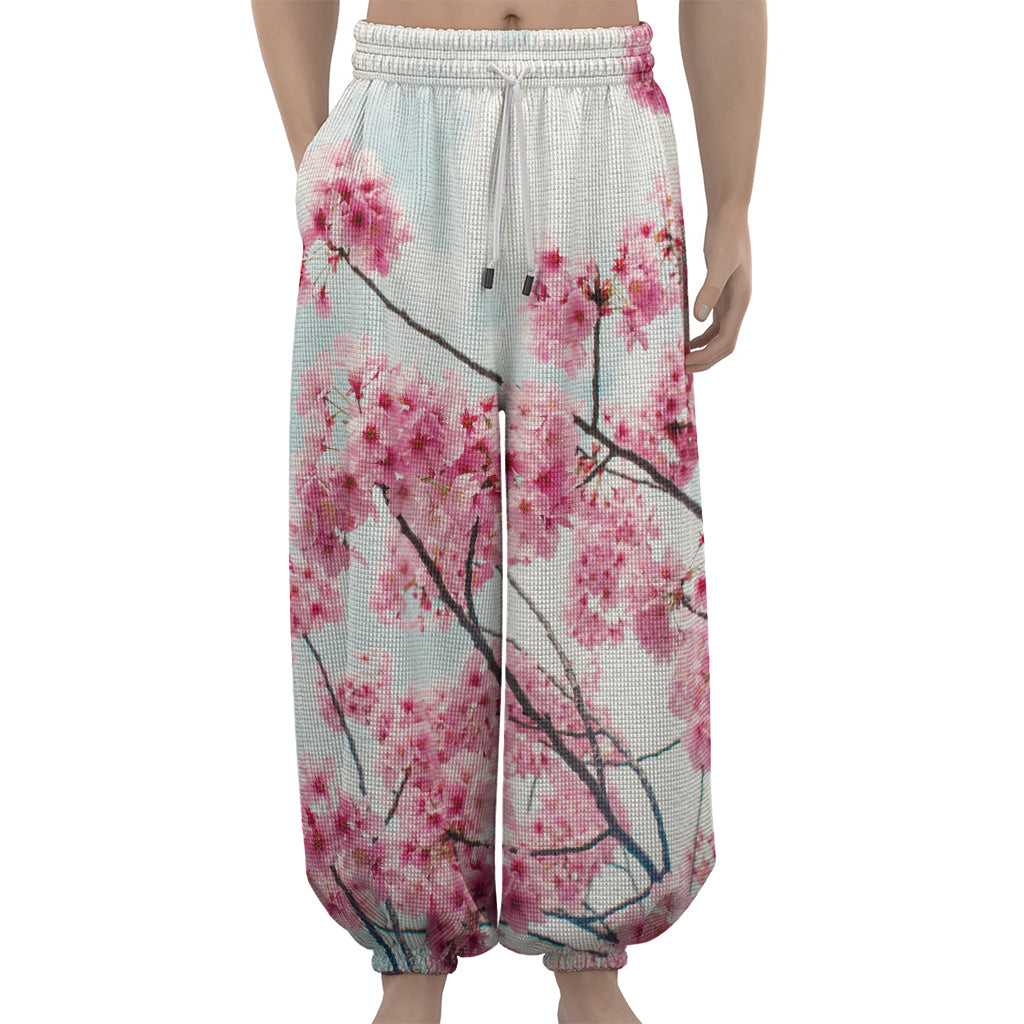 Pink Cherry Blossom Print Lantern Pants