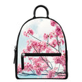 Pink Cherry Blossom Print Leather Backpack
