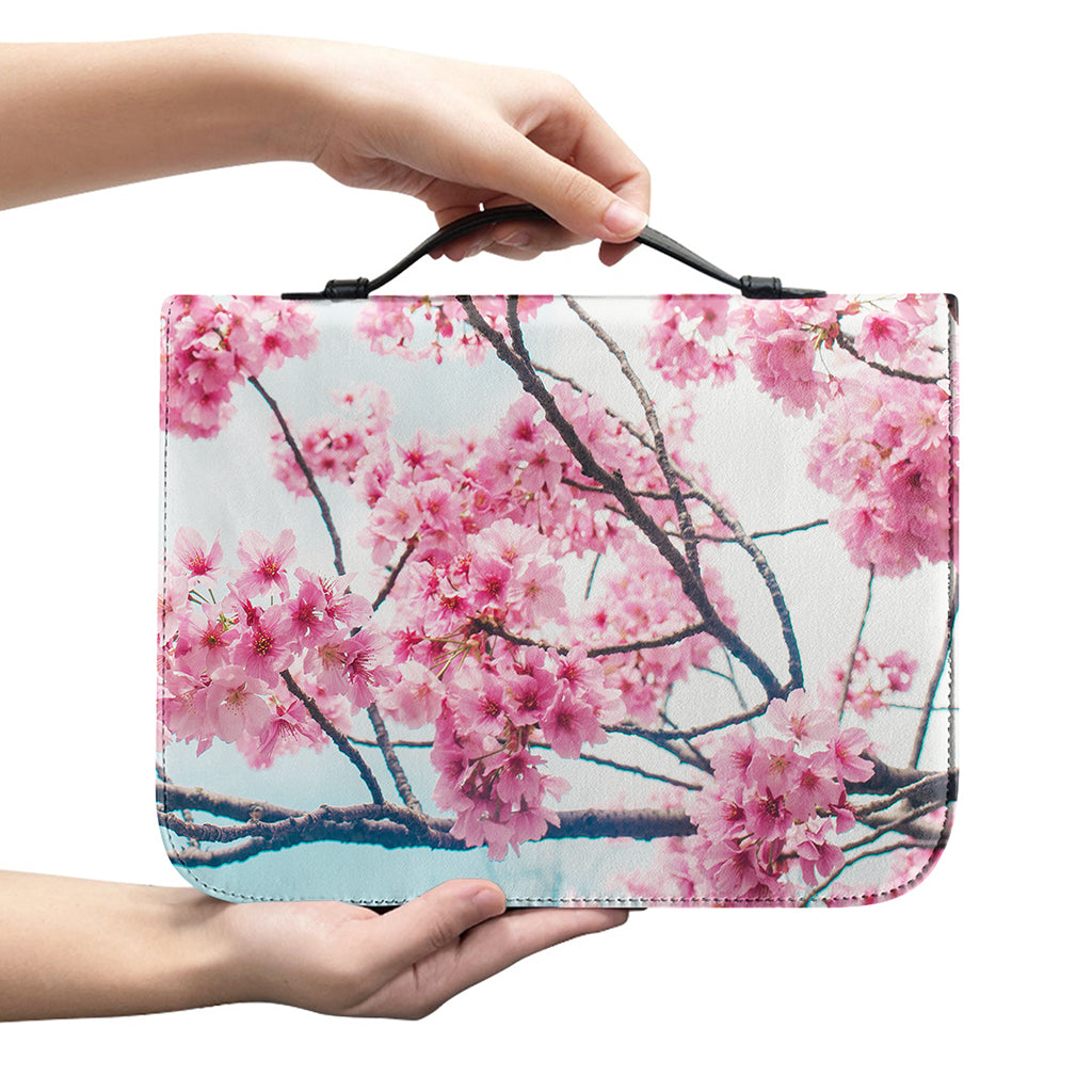 Pink Cherry Blossom Print Leather Bible Cover